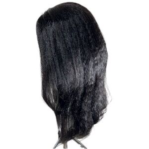 Natural Black Kinky Straight Pre Cut Lace Human Hair 18 Inch Wig